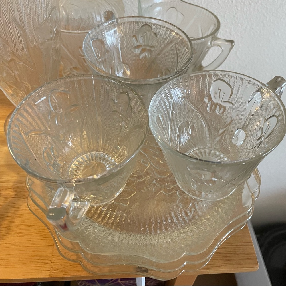 Iris and Herringbone Depressed Glass - 3 Luncheon Sets